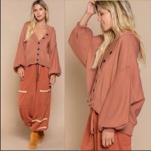 POL Fired Sunset Puff Sleeve Cardigan Volumnious Sveeves Medium